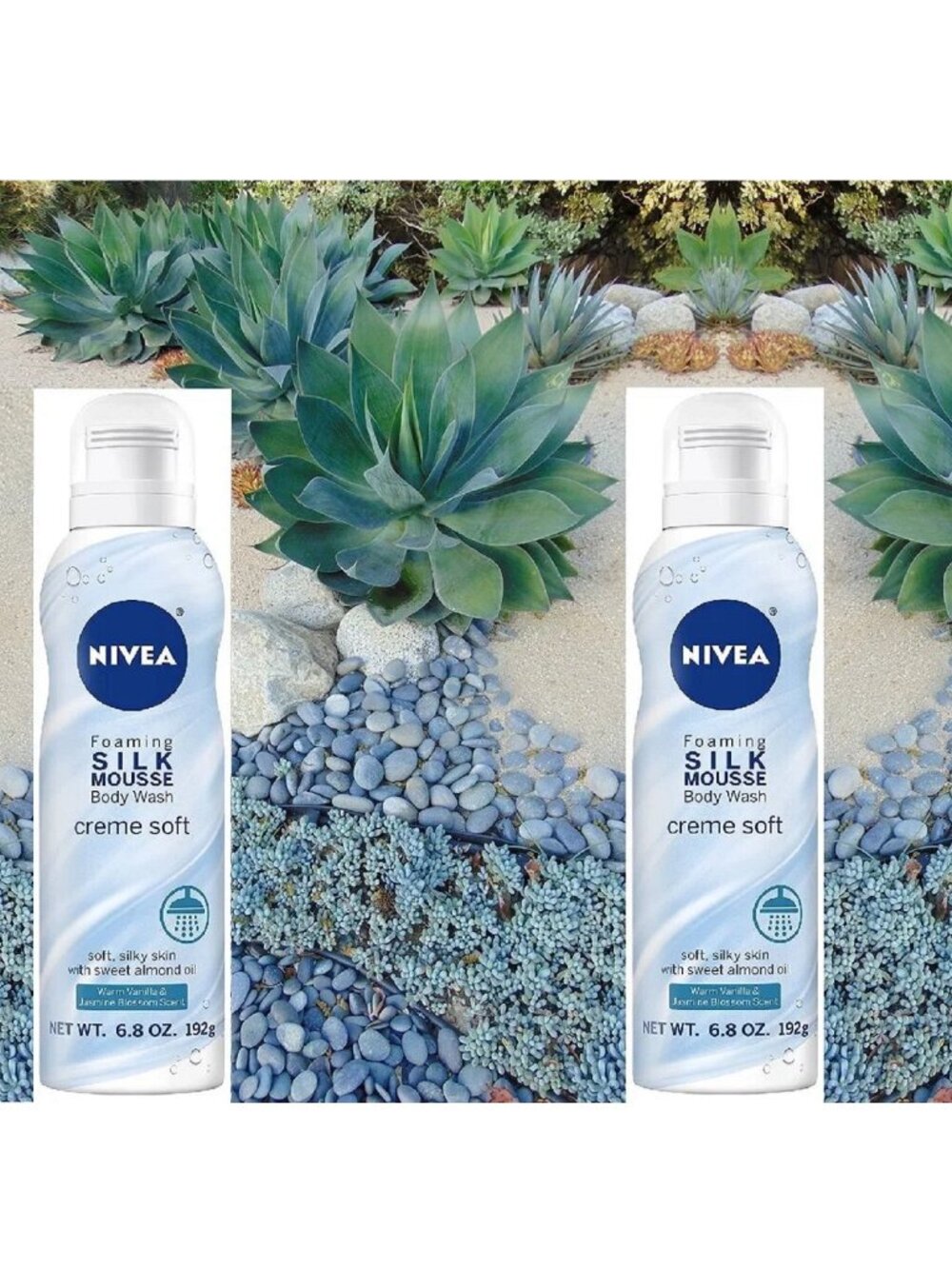 2 new Nivea Creme Soft Foaming Silk Mousse Body Wash - Vanilla & Jasmine Blossom